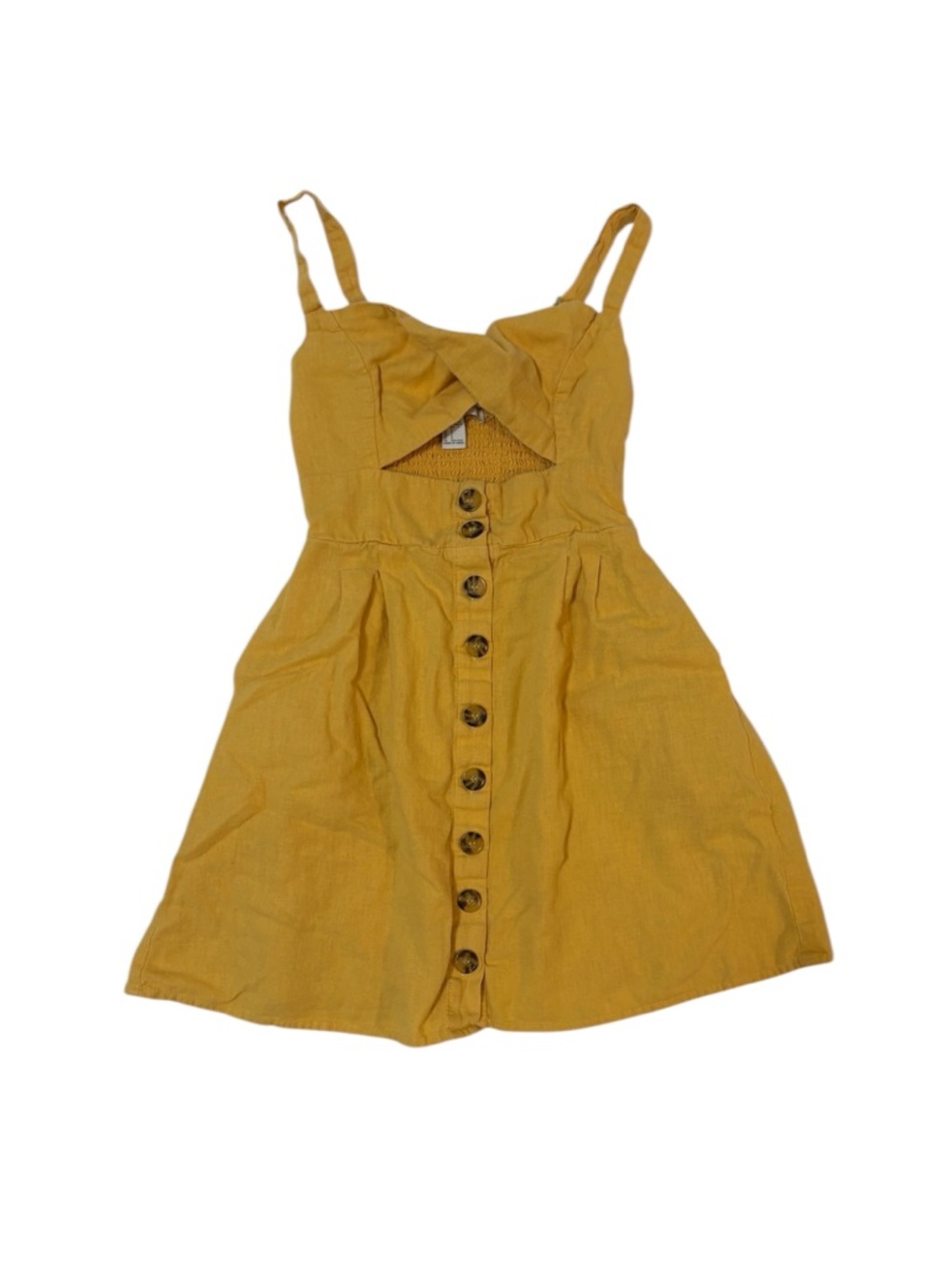 Yellow Button-Front linen blend Sundress with Twist Front #59